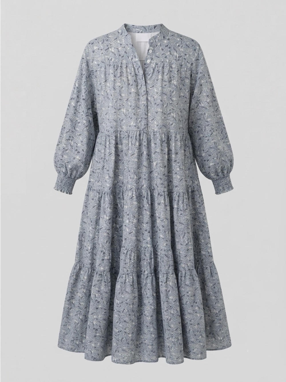 Dainty Jewells Pale Blue Berry Floral Long-Sleeve Tiered Midi Dress 2XL